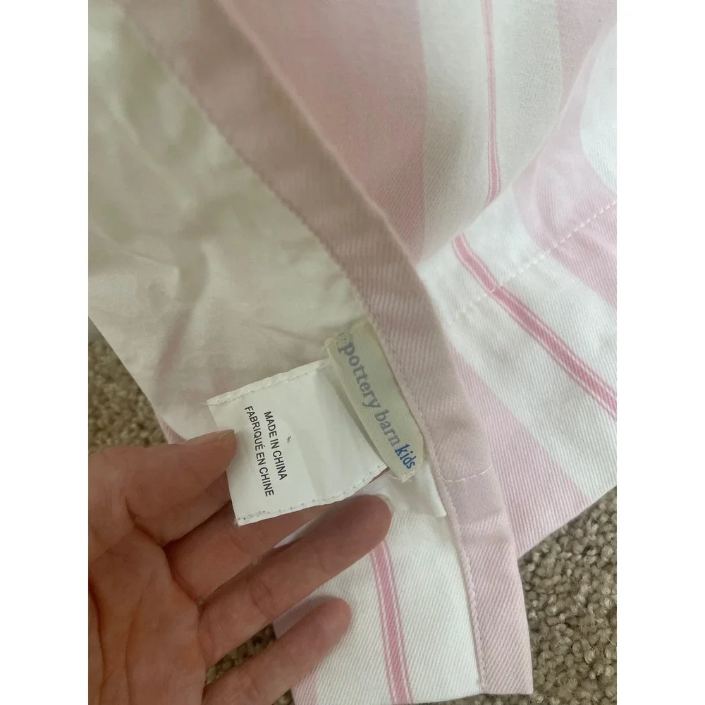 Pottery Barn Kids Spring Stripe Curtain Panel Pink White 44x63 Cotton Single